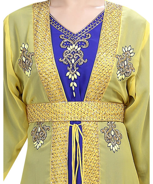 yellow georgette embroidered zari work islamic-kaftans