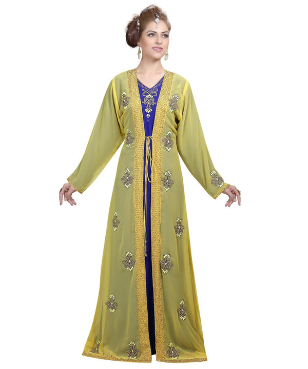 yellow georgette embroidered zari work islamic-kaftans