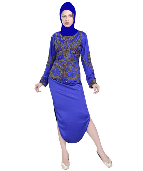 royal blue georgette embroidered zari work islamic kaftans