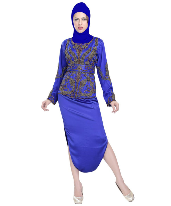royal blue georgette embroidered zari work islamic kaftans
