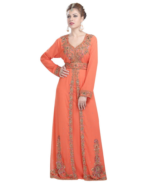 red georgette embroidered zari work islamic-kaftans