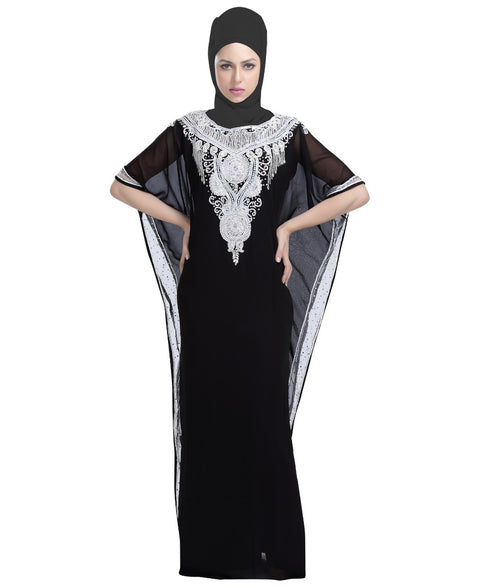 Black georgette embroidered zari work islamic-kaftans