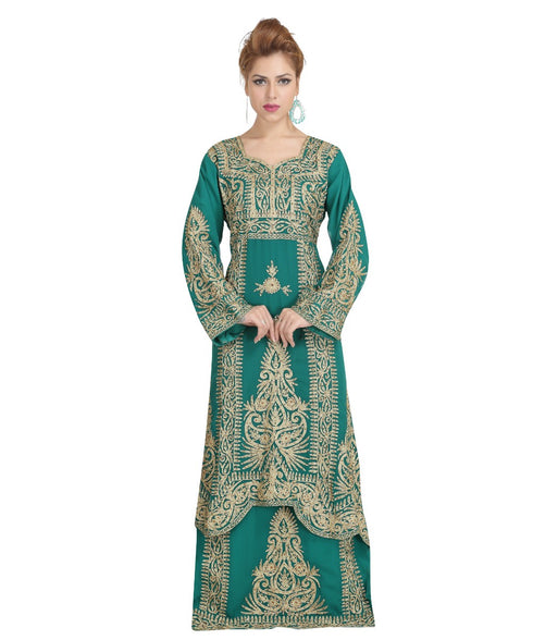 green georgette embroidered zari work islamic-kaftans