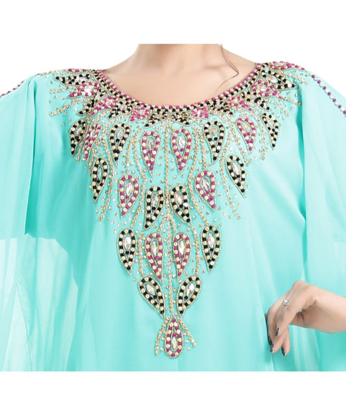 green georgette embroidered zari work islamic kaftans