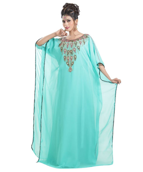 green georgette embroidered zari work islamic kaftans