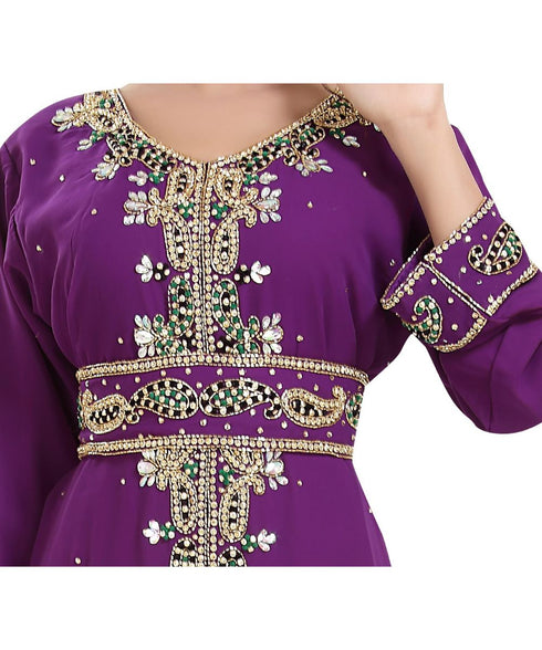 Purple georgette embroidered zari work islamic kaftans