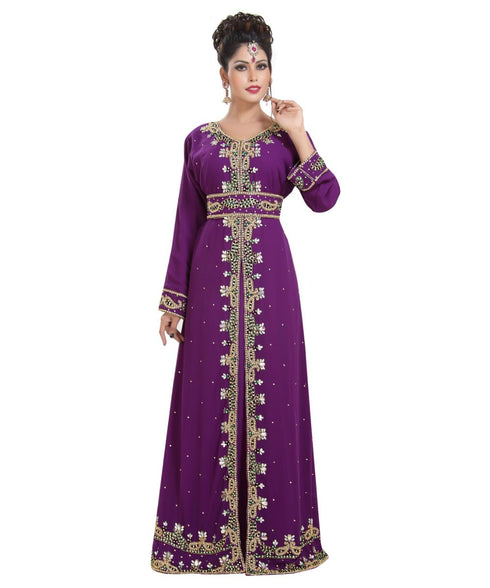 Purple georgette embroidered zari work islamic kaftans