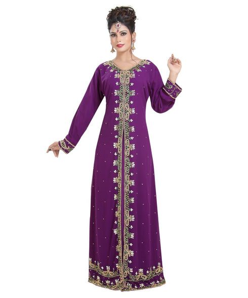 Purple georgette embroidered zari work islamic kaftans