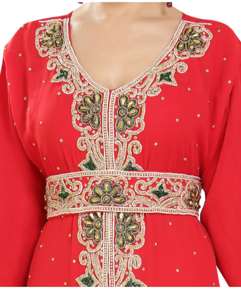 Red georgette embroidered zari work islamic kaftans