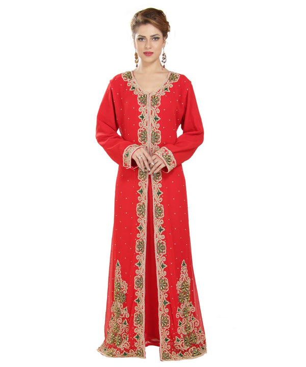 Red georgette embroidered zari work islamic kaftans