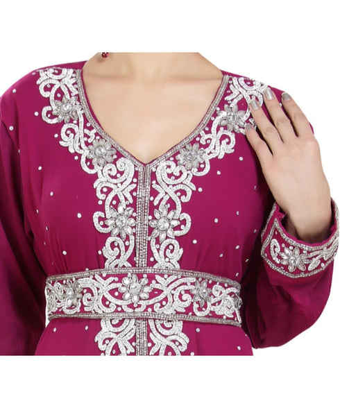 Wine georgette embroidered zari work islamic kaftans