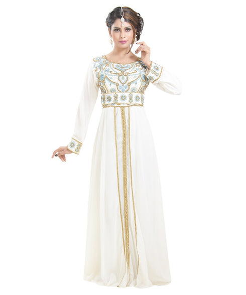 Cream georgette embroidered zari work islamic-kaftans