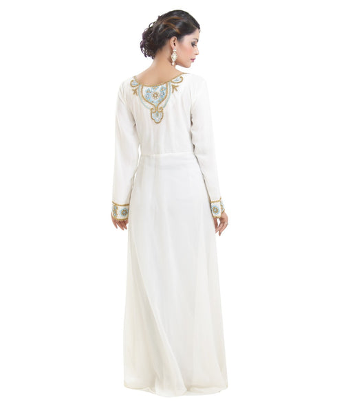 Cream georgette embroidered zari work islamic-kaftans