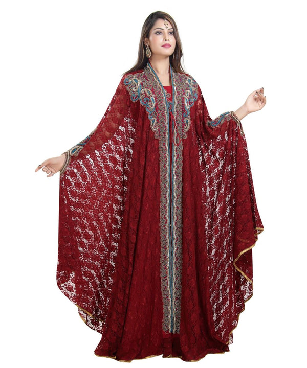 Maroon georgette embroidered zari work islamic kaftans