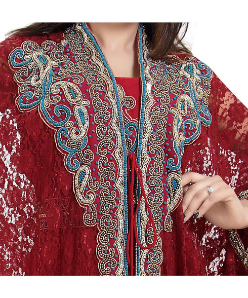 Maroon georgette embroidered zari work islamic kaftans