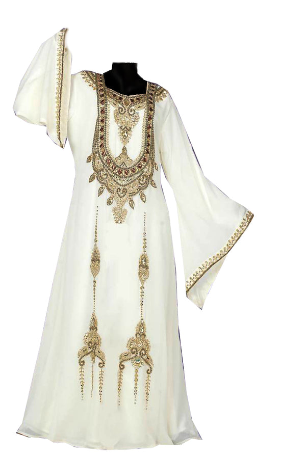 Off white georgette zari stone work islamic style kaftan