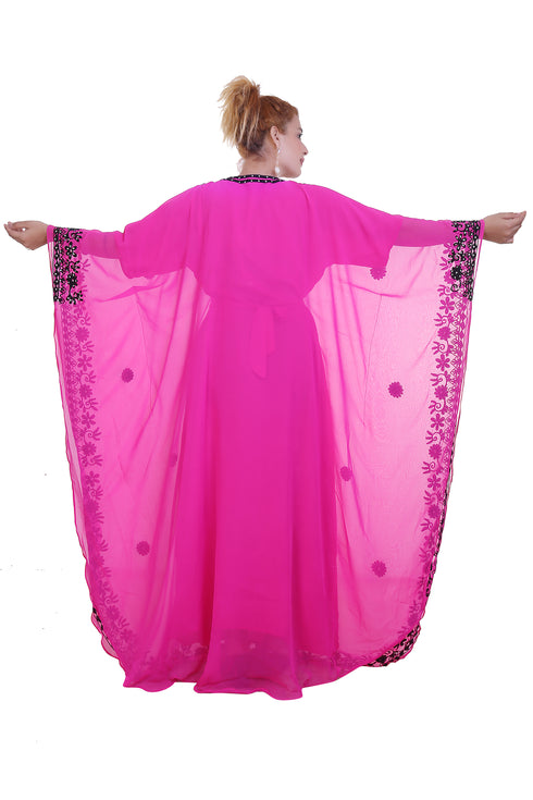 Rani Pink Aari Stone Work Georgette Islamic Style Beads Embedded Partywear Kaftan Long Gown Evening wear Dubai kaftan