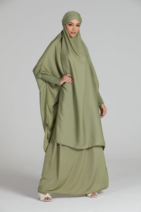 modest city olive green crepe jilbab set