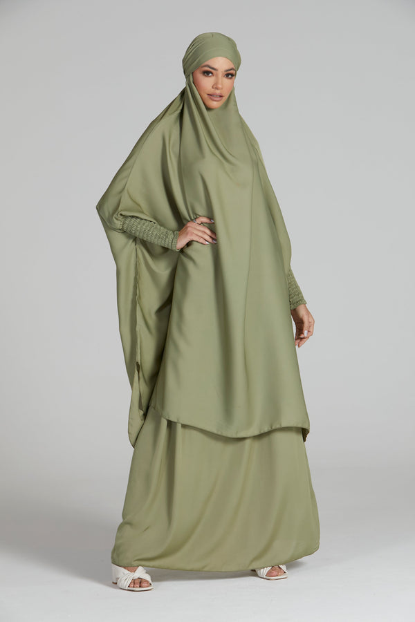 modest city olive green crepe jilbab set