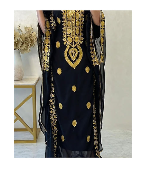 Black Handcrafted Embroidered Stone work Stitched Dress Georgette Kaftan Party Wear Wedding Dresses
