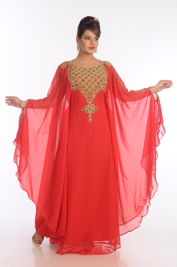 Peach Georgette Embroidered Zari Work Islamic Kaftans