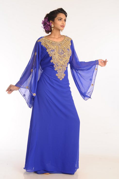 Blu Embroidered Georgette Islamic Kaftans With Zari Work