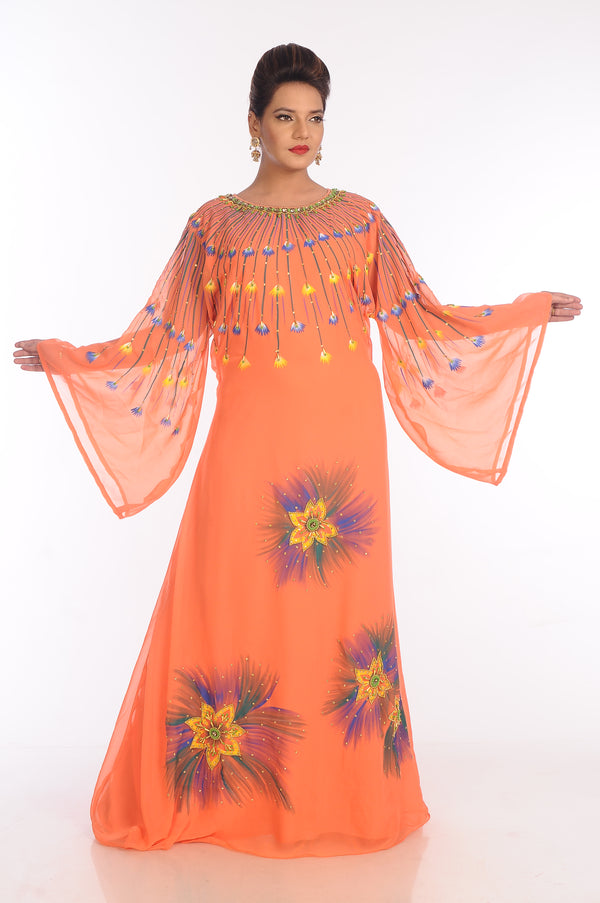 Orange Georgette Embroidered Zari Work Islamic Kaftans