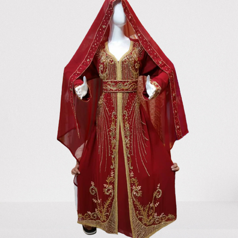 Red Georgette Hand Embroidered Kaftan