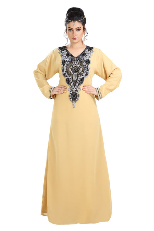 Beige Hand Embroidered Georgette Jasmine Designer Gown