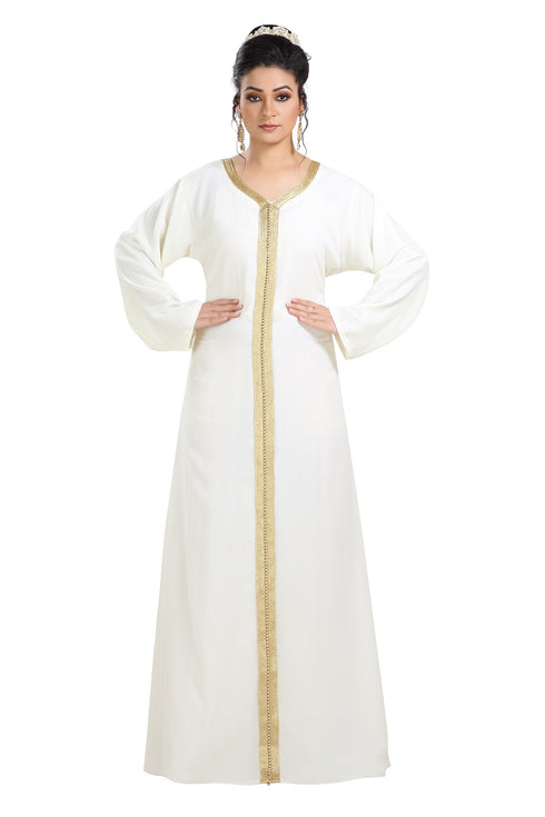 Cream Aari Work Machine Embroiderd Georgette Pregnant Women Dress
