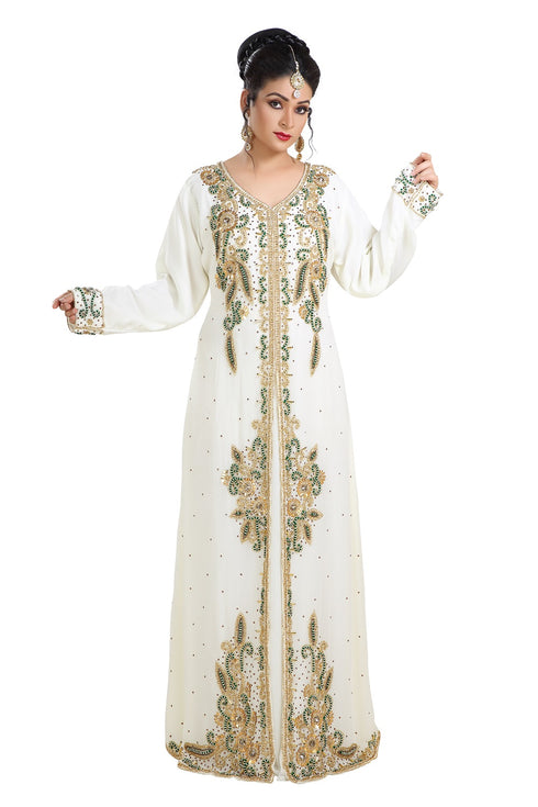 Cream Hand Embroidered Georgette French Soiree Robe