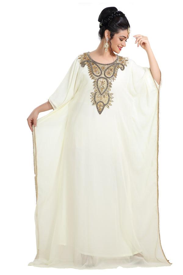 Cream Hand Embroidered Georgette African Kaftan