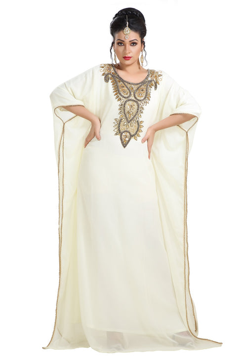 Cream Hand Embroidered Georgette African Kaftan