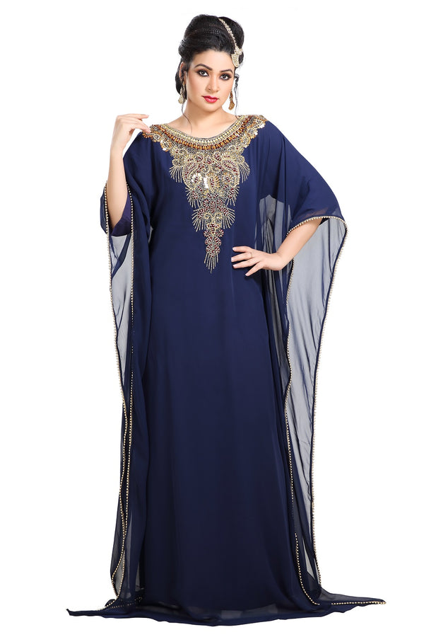 Navy Blue Hand Embroidered Georgette African Kaftan