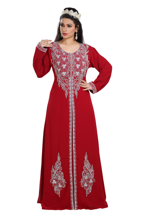 Maroon Hand Embroidered Georgette Prom Dress