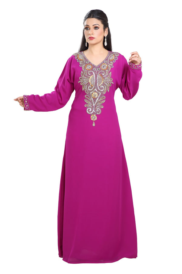 Dark Phirozy Hand Embroidered Georgette Maghribi Kaftan