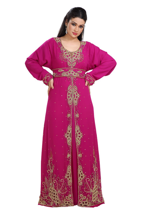 Dark Phirozy Hand Embroidered Georgette Henna Party Gown