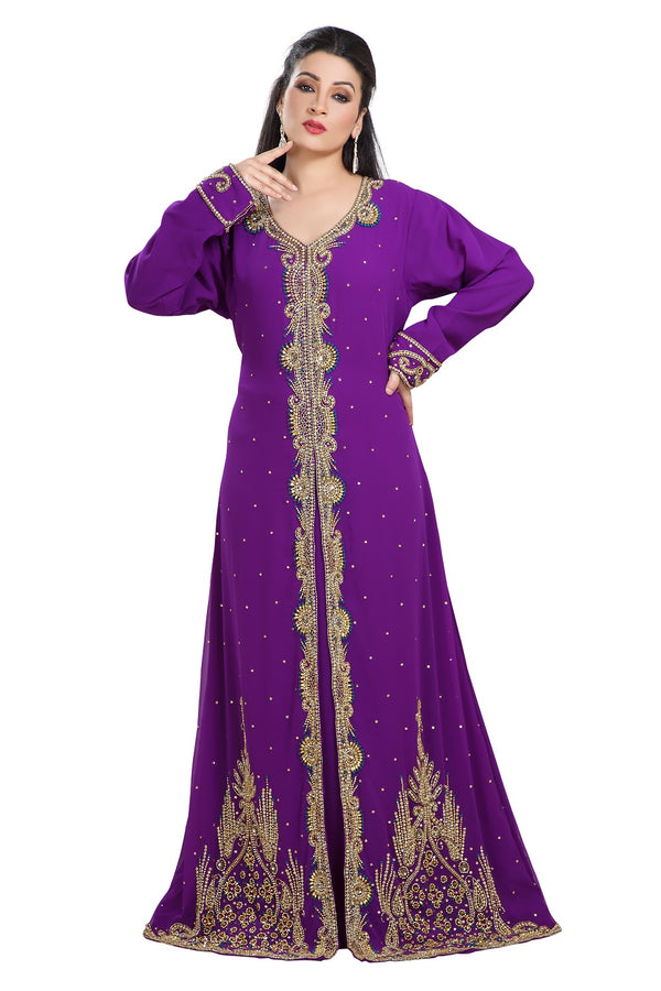 Purple Hand Embroidered Georgette Kurdish Dress