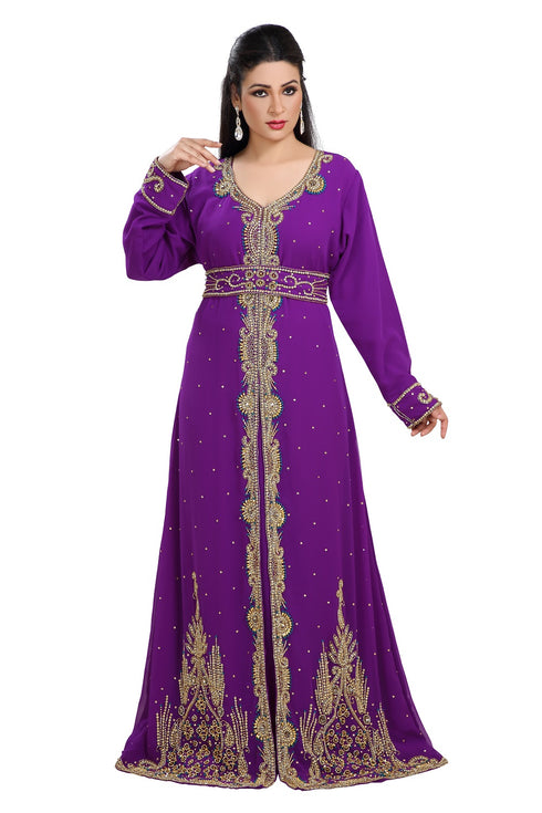 Purple Hand Embroidered Georgette Kurdish Dress