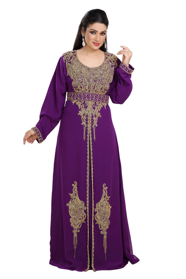 Dark Purple Hand Embroidered Georgette Traditional Persian Kaftan