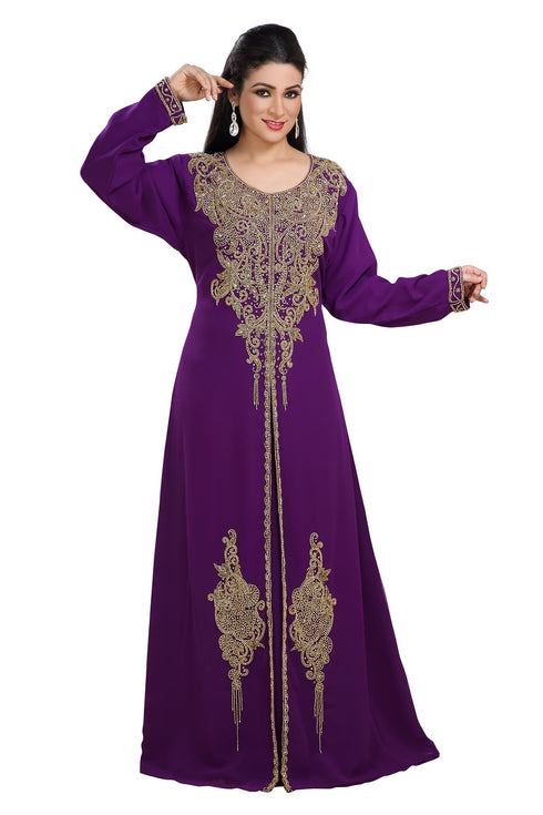 Dark Purple Hand Embroidered Georgette Traditional Persian Kaftan