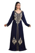 Dark Navy Blue Hand Embroidered Georgette Maghribi Kaftan