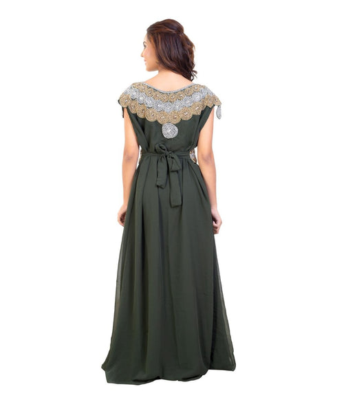 Olive Georgette Embroidered Zari Work Islamic Kaftan