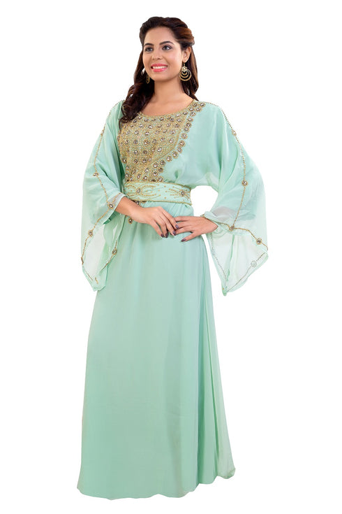 Pista Hand Embroidered Georgette Moroccan Kaftan