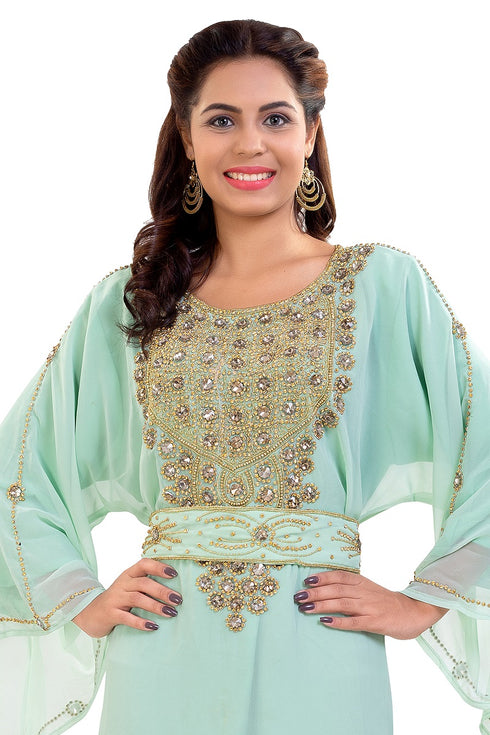 Pista Hand Embroidered Georgette Moroccan Kaftan