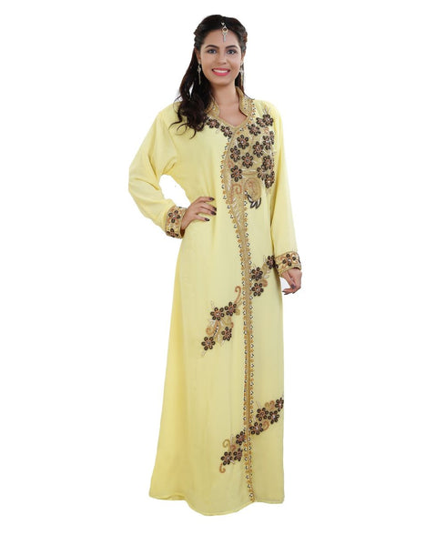 Yellow Georgette Embroidered Zari Work Kaftan