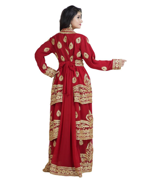 Red Georgette Embroidered Zari Work Islamic Kaftan