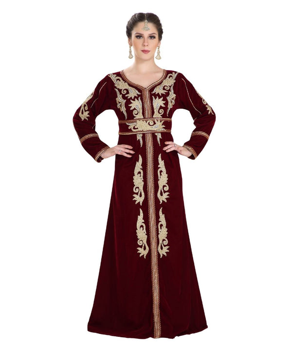 Red Velvet Embroidered Zari Work Islamic Kaftan
