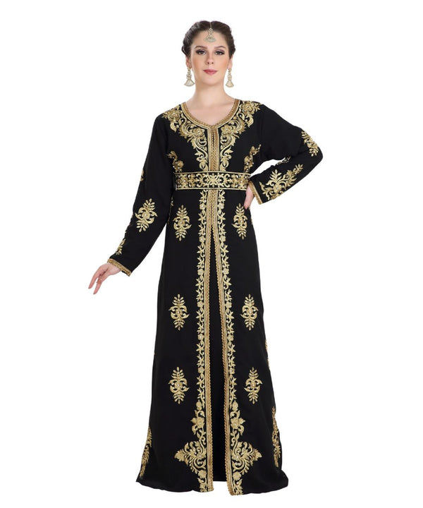 Black Velvet Embroidered Zari Work Islamic Kaftan