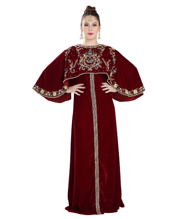 Maroon Velvet Embroidered Zari Work Islamic Kaftan